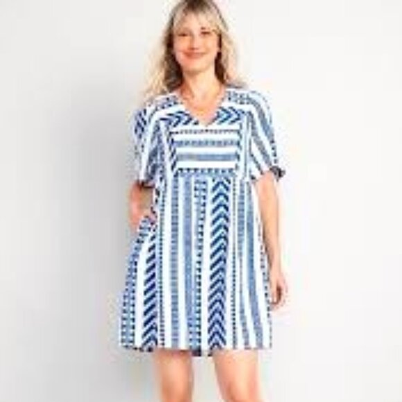 Flutter-Sleeve V-Neck Jacquard Mini Swing Dress - Tanzanite - Picture 2 of 8